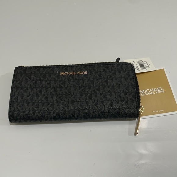 Michael Kors Large Zip Around Black & Gray Leather Logo Wallet—BEAUTIFUL! NWT - Picture 2 of 9